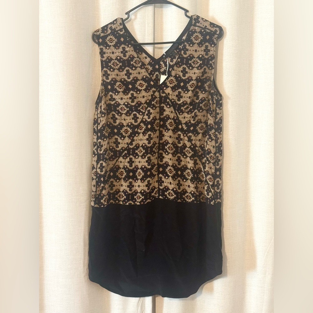 Aryn K Patterned Sleeveless Dress - Black, Tan & Orange